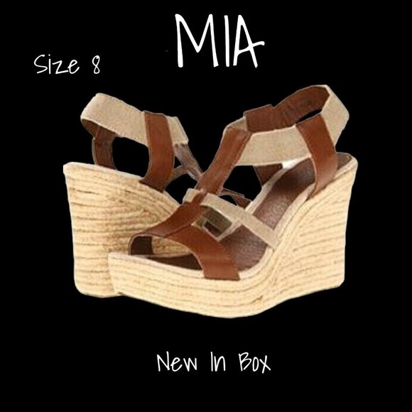 MIA Shoes - MIA Women's Wedge Sandals Shoes Size 8 Desirae Luggage New In Box